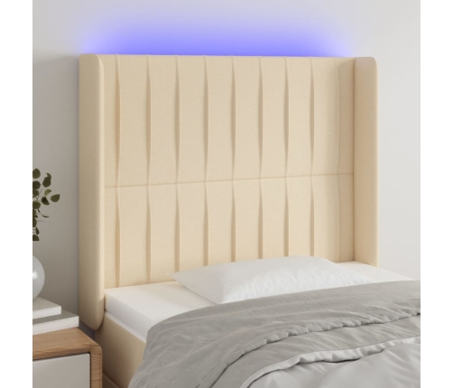 Cabecero con LED de tela color crema 103x16x118/128 cm