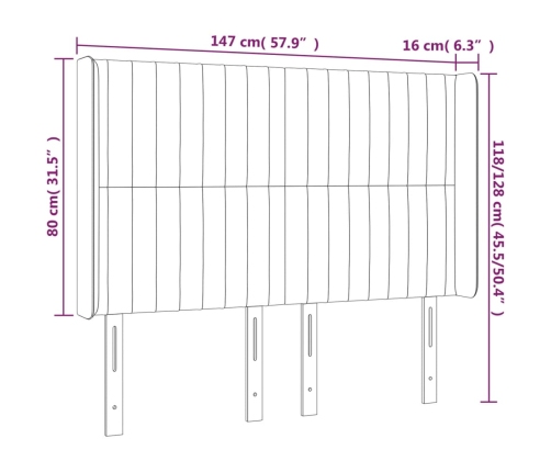 Cabecero con LED de tela gris claro 147x16x118/128 cm