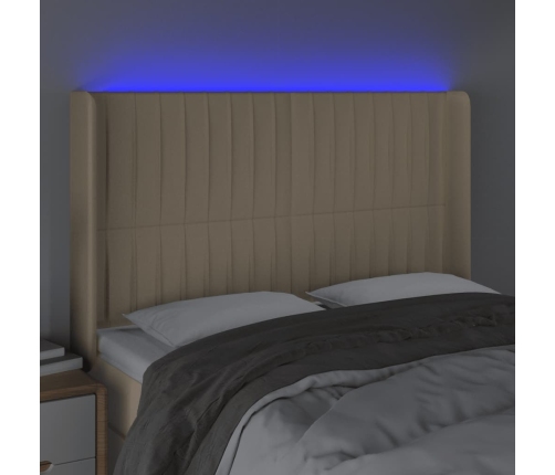 Cabecero con LED de tela color crema 147x16x118/128 cm