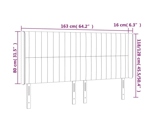 Cabecero con LED de tela gris claro 163x16x118/128 cm