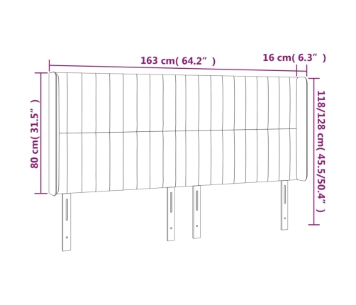 Cabecero con LED de tela gris taupe 163x16x118/128 cm