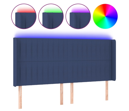 Cabecero con LED de tela azul 163x16x118/128 cm