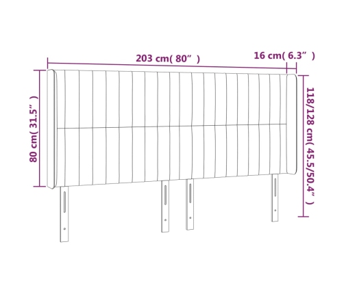 Cabecero con LED de tela gris claro 203x16x118/128 cm