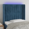 Cabecero con LED de terciopelo azul oscuro 83x16x118/128 cm