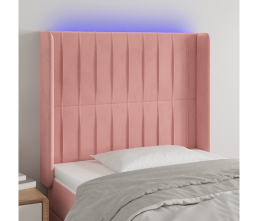 Cabecero con LED de terciopelo rosa 83x16x118/128 cm