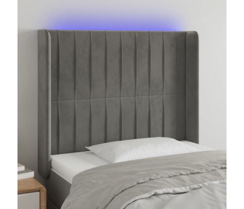 Cabecero con LED de terciopelo gris claro 93x16x118/128 cm