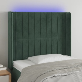 Cabecero con LED de terciopelo verde oscuro 93x16x118/128 cm