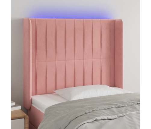 Cabecero con LED de terciopelo rosa 93x16x118/128 cm