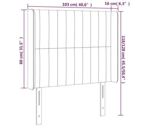 Cabecero con LED de terciopelo rosa 103x16x118/128 cm