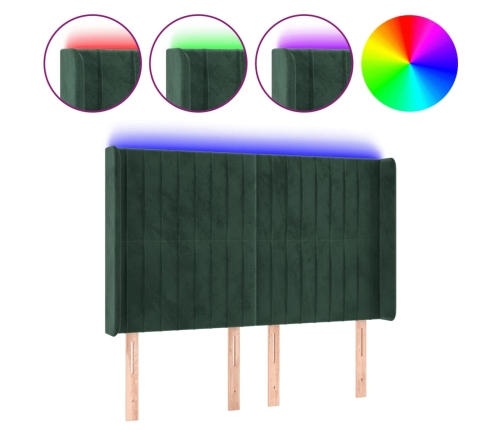 Cabecero con LED de terciopelo verde oscuro 147x16x118/128 cm