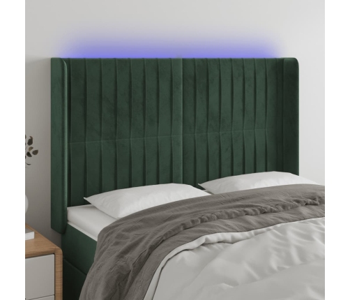 Cabecero con LED de terciopelo verde oscuro 147x16x118/128 cm