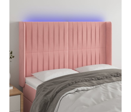 Cabecero con LED de terciopelo rosa 147x16x118/128 cm