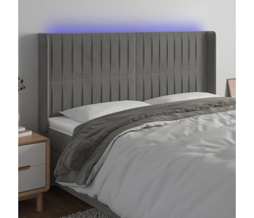 Cabecero con LED de terciopelo gris claro 163x16x118/128 cm