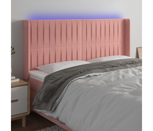 Cabecero con LED de terciopelo rosa 163x16x118/128 cm