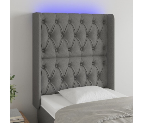 Cabecero con LED de tela gris oscuro 83x16x118/128 cm