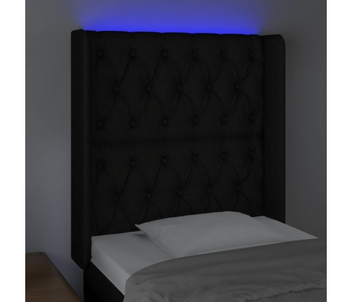 Cabecero con LED de tela negro 83x16x118/128 cm