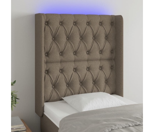 Cabecero con LED de tela gris taupe 83x16x118/128 cm