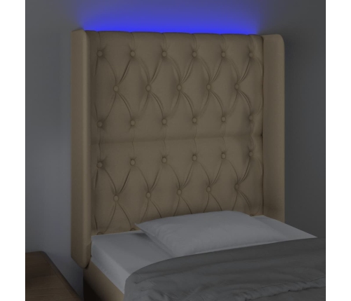 Cabecero con LED de tela color crema 83x16x118/128 cm