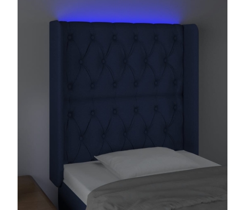 Cabecero con LED de tela azul 83x16x118/128 cm