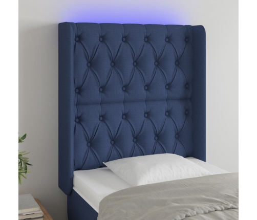 Cabecero con LED de tela azul 83x16x118/128 cm