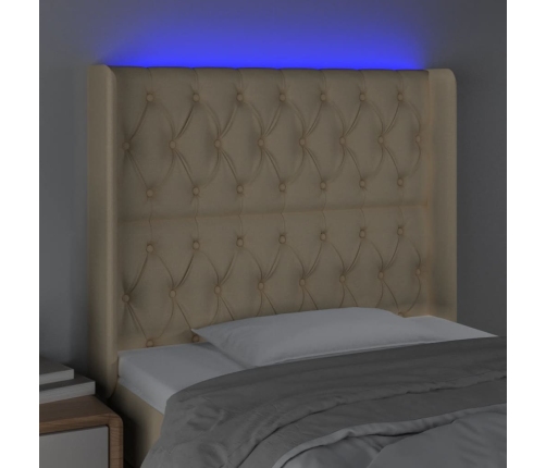 Cabecero con LED de tela color crema 93x16x118/128 cm