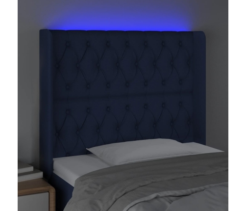 Cabecero con LED de tela azul 103x16x118/128 cm