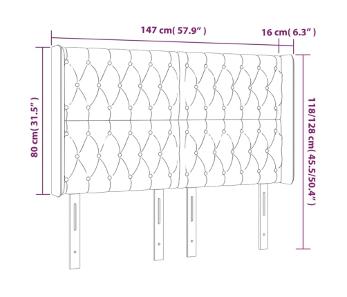 Cabecero con LED de tela gris claro 147x16x118/128 cm