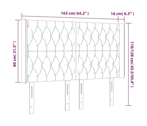 Cabecero con LED de tela gris claro 163x16x118/128 cm