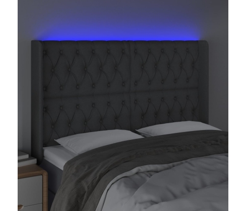 vidaXL Cabecero con LED de tela gris oscuro 163x16x118/128 cm