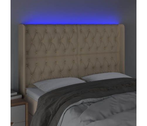 Cabecero con LED de tela color crema 163x16x118/128 cm