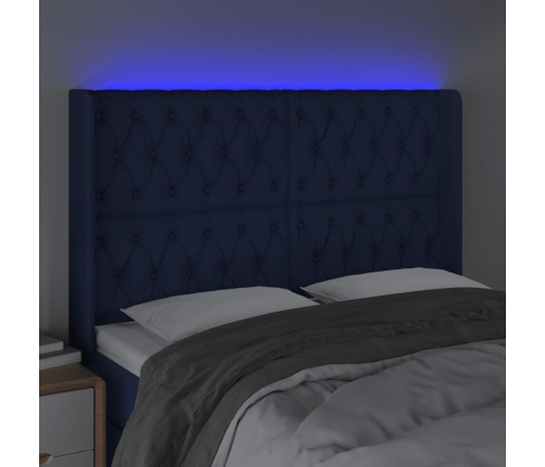 Cabecero con LED de tela azul 163x16x118/128 cm