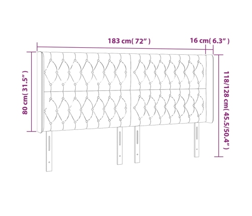 Cabecero con LED de tela gris claro 183x16x118/128 cm