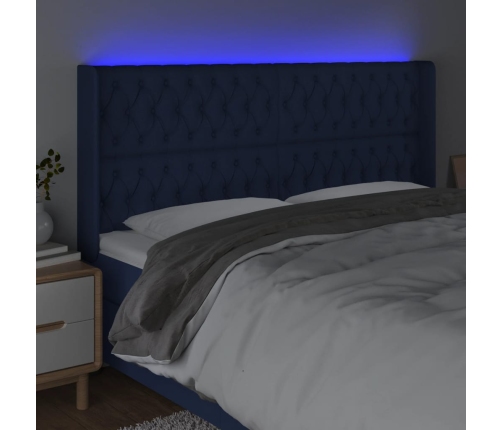 Cabecero con LED de tela azul 183x16x118/128 cm