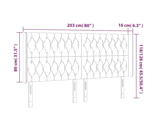 Cabecero con LED de tela gris claro 203x16x118/128 cm