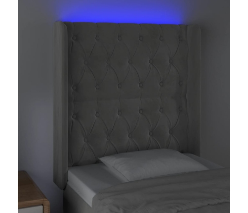 Cabecero con LED de terciopelo gris claro 83x16x118/128 cm