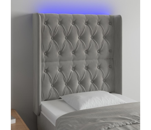 Cabecero con LED de terciopelo gris claro 83x16x118/128 cm