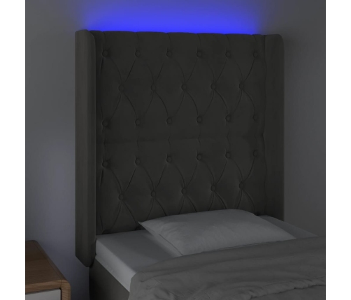 Cabecero con LED de terciopelo gris oscuro 83x16x118/128 cm