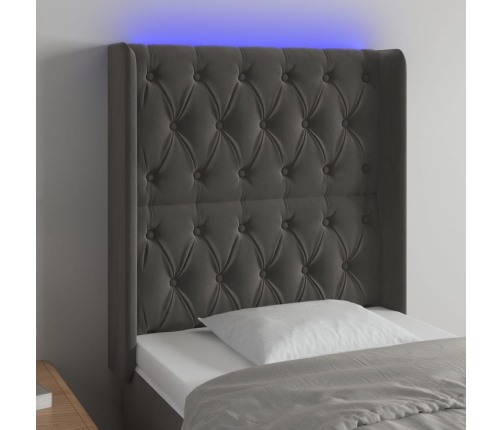 Cabecero con LED de terciopelo gris oscuro 83x16x118/128 cm