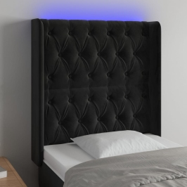 Cabecero con LED de terciopelo negro 83x16x118/128 cm