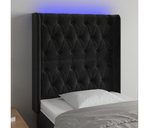 Cabecero con LED de terciopelo negro 83x16x118/128 cm