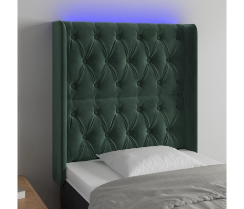 vidaXL Cabecero con LED de terciopelo verde oscuro 83x16x118/128 cm