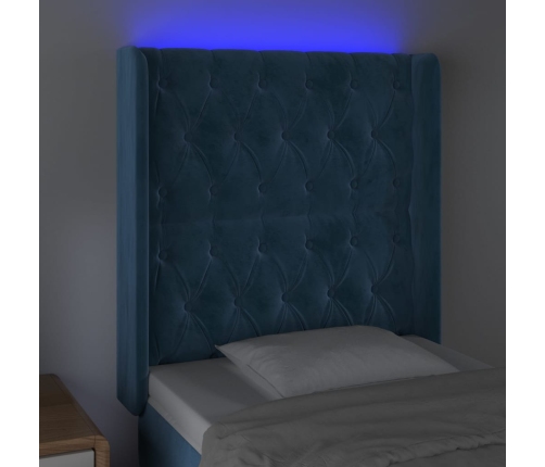 Cabecero con LED de terciopelo azul oscuro 83x16x118/128 cm