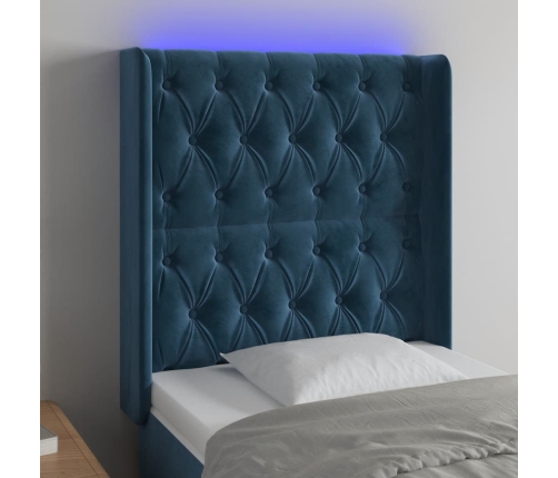 Cabecero con LED de terciopelo azul oscuro 83x16x118/128 cm