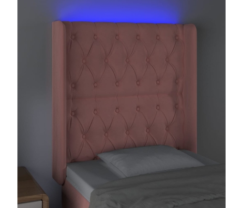 Cabecero con LED de terciopelo rosa 83x16x118/128 cm