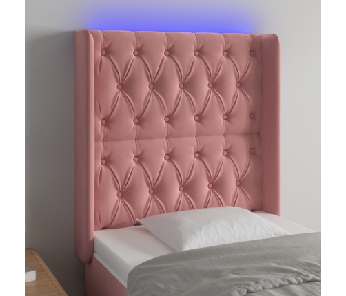 Cabecero con LED de terciopelo rosa 83x16x118/128 cm