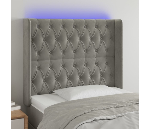 vidaXL Cabecero con LED de terciopelo gris claro 93x16x118/128 cm