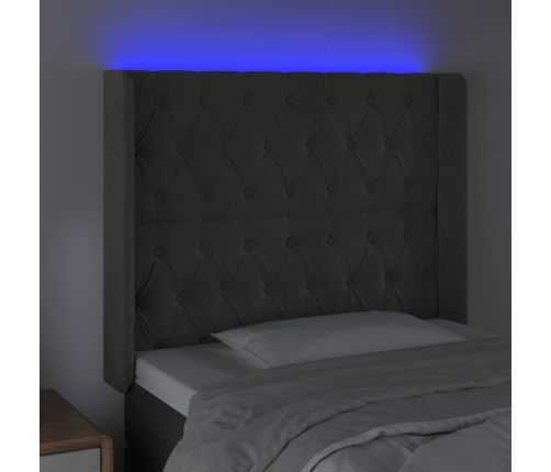 Cabecero con LED de terciopelo gris oscuro 93x16x118/128 cm