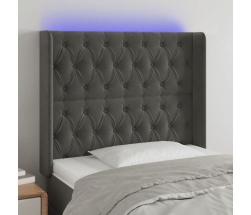 Cabecero con LED de terciopelo gris oscuro 93x16x118/128 cm