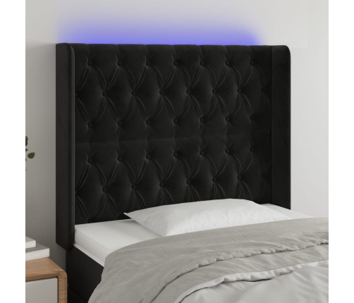 Cabecero con LED de terciopelo negro 93x16x118/128 cm