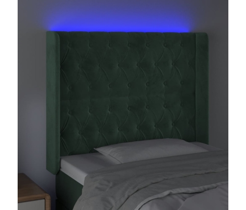 Cabecero con LED de terciopelo verde oscuro 93x16x118/128 cm